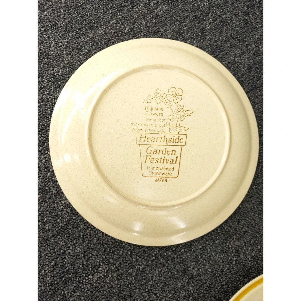 3 pcs Hearthside Dinner Plates Cream Blue Highland Flowers Garden Festival Japan
